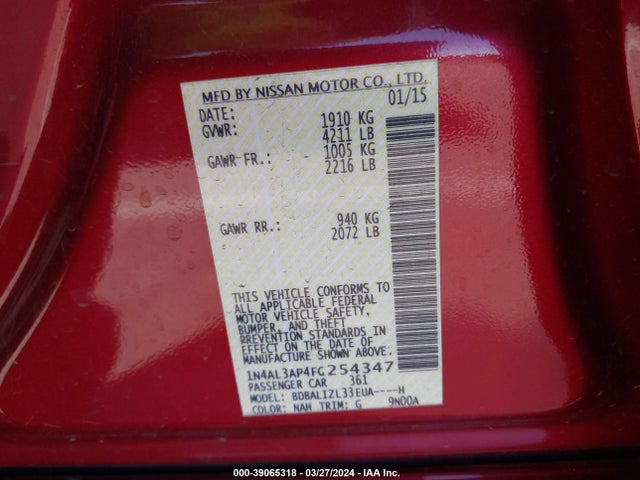 Nissan Altima 2.5 Sv 2015 1N4AL3AP4FC254347 Image 9