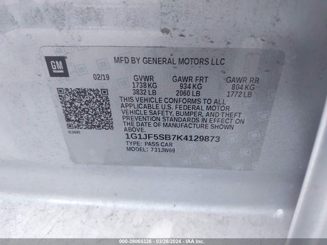 Chevrolet Sonic Premier Auto 2019 1G1JF5SB7K4129873 Image 9