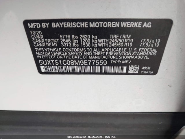 BMW X3 Phev Xdrive30e 2021 5UXTS1C08M9E77559 Image 9