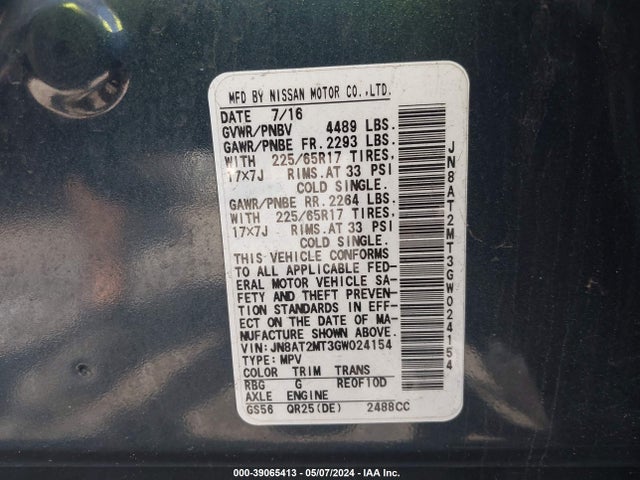 Nissan Rogue S/sl/sv 2016 JN8AT2MT3GW024154 Image 9
