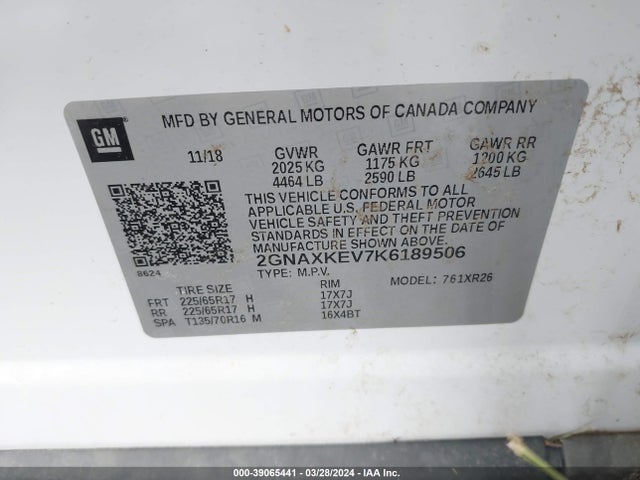 Chevrolet EQUINOX LT 2019 2GNAXKEV7K6189506 Image 9