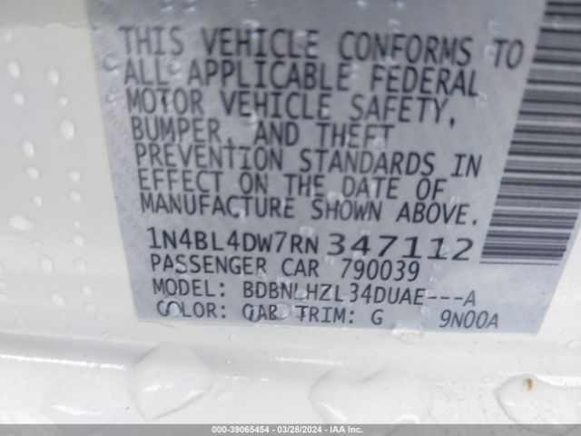 1N4BL4DW7RN347112 Nissan Altima Sv Intelligent Awd