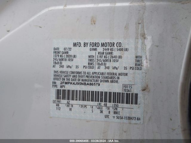 2FMPK4J95NBA86579 Ford EDGE SEL
