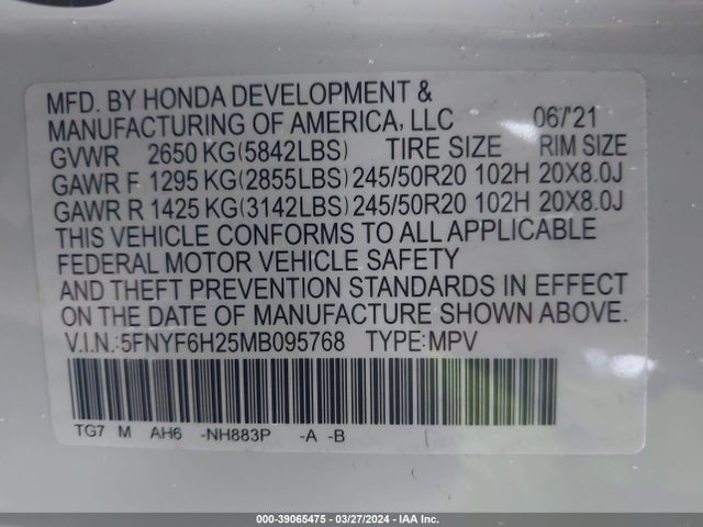 Honda Pilot Awd Special Edition 2021 5FNYF6H25MB095768 Image 9