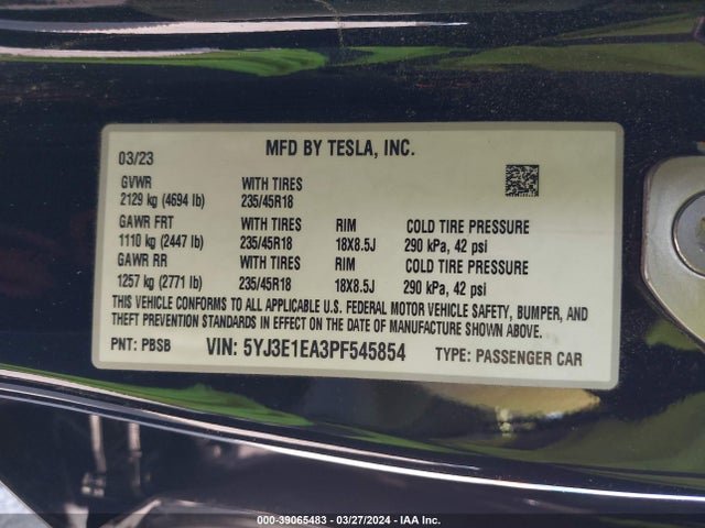 Tesla Model 3 Rear-wheel Drive 2023 5YJ3E1EA3PF545854 Image 8