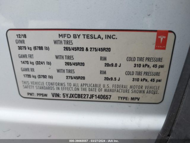 5YJXCBE27JF140657 Tesla Model X 100d/75d/p100d