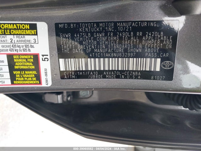 Toyota CAMRY LE 2022 4T1C11AK8NU632997 Image 9