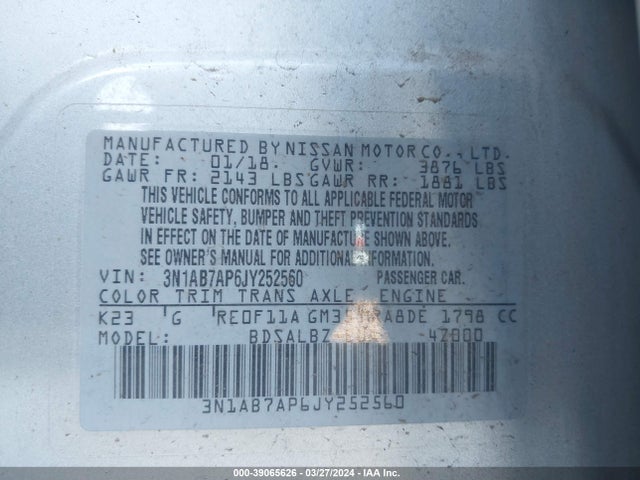 Nissan SENTRA S 2018 3N1AB7AP6JY252560 Image 9