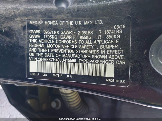 Honda Civic Sport 2018 SHHFK7H40JU415566 Image 9