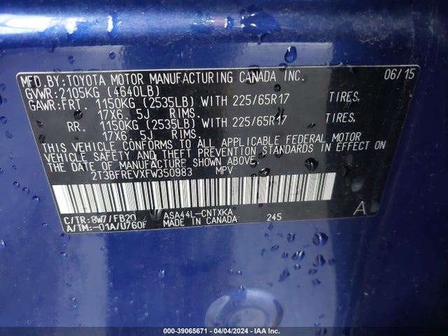 Toyota RAV4 LE 2015 2T3BFREVXFW350983 Image 9