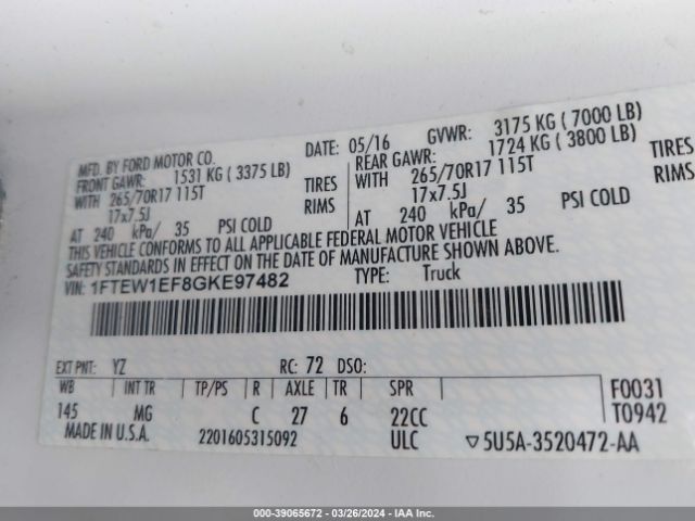 1FTEW1EF8GKE97482 Ford F-150 Xlt