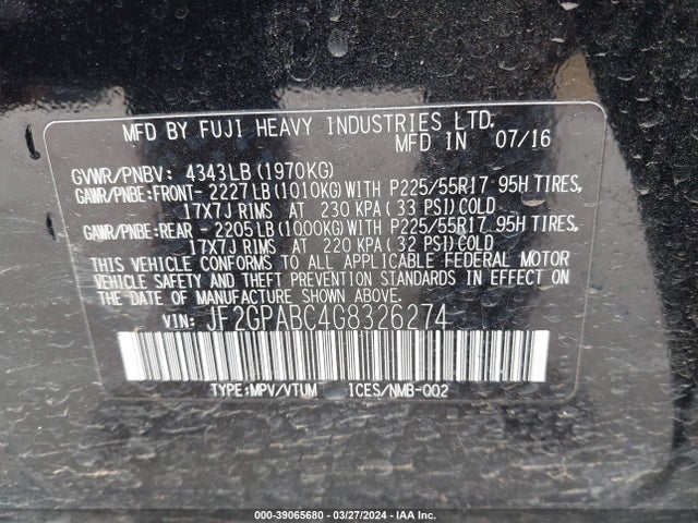Subaru Crosstrek 2.0i Premium 2016 JF2GPABC4G8326274 Image 9