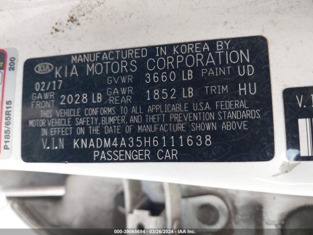 KNADM4A35H6111638 KIA RIO LX