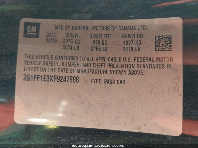 Chevrolet Camaro 2lt 2015 2G1FF1E3XF9247888 Image 9