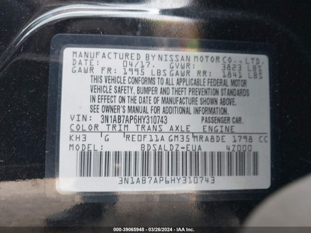 Nissan SENTRA SV 2017 3N1AB7AP6HY310743 Image 9