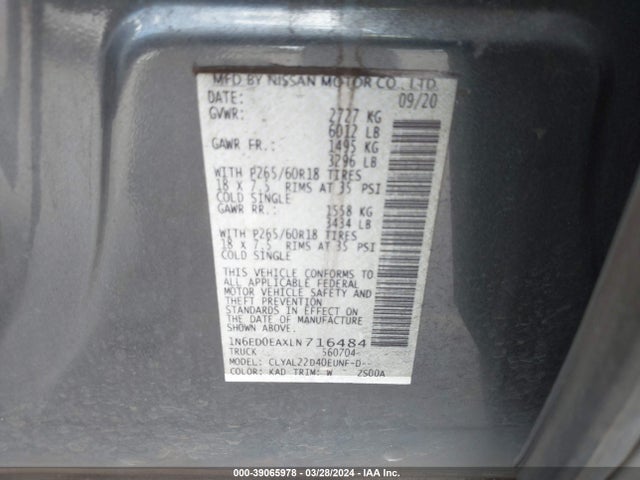 Nissan Frontier Sv 4x2 2020 1N6ED0EAXLN716484 Image 9