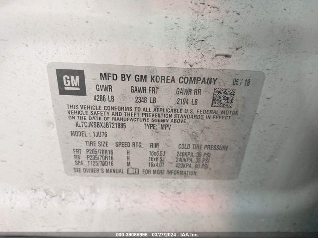 Chevrolet TRAX LS 2018 KL7CJKSBXJB721885 Image 9