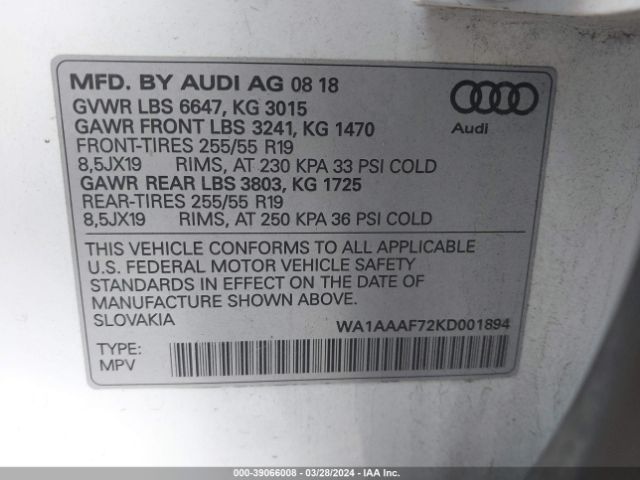 WA1AAAF72KD001894 Audi Q7 55 Premium/55 Se Premium