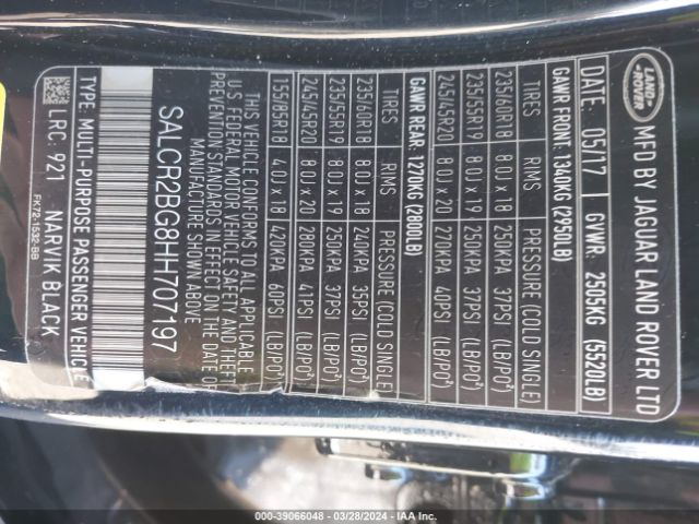 SALCR2BG8HH707197 Land Rover Discovery Sport Hse
