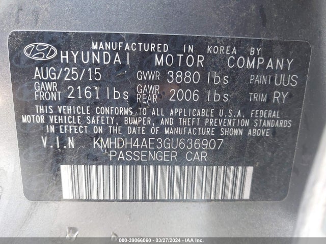 Hyundai Elantra Value Edition 2016 KMHDH4AE3GU636907 Image 9