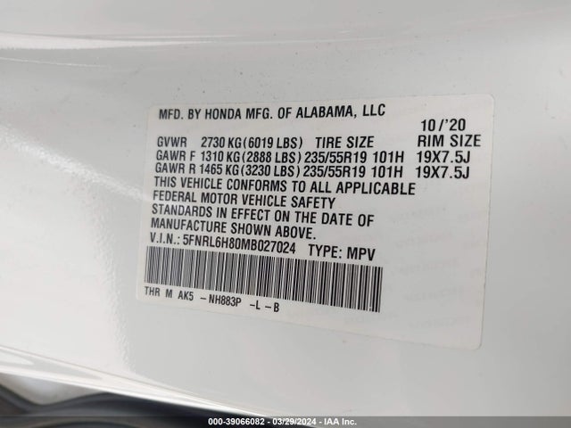 Honda Odyssey Touring 2021 5FNRL6H80MB027024 Image 9