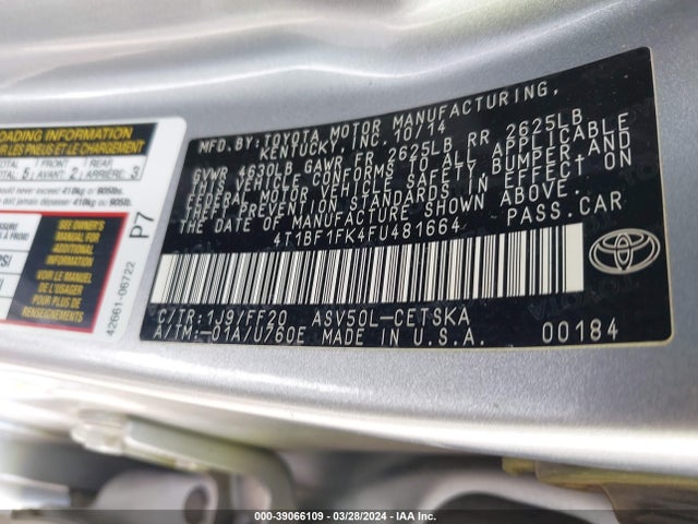 Toyota CAMRY SE 2015 4T1BF1FK4FU481664 Image 9