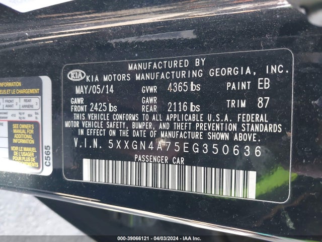 KIA OPTIMA EX 2014 5XXGN4A75EG350636 Image 9