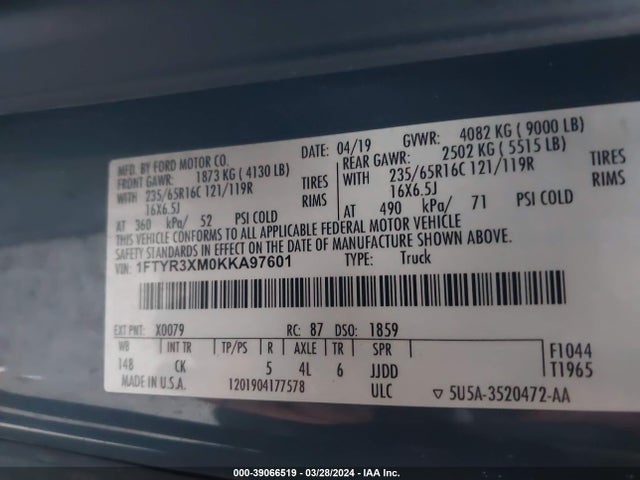 Ford Transit-250 2019 1FTYR3XM0KKA97601 Image 9