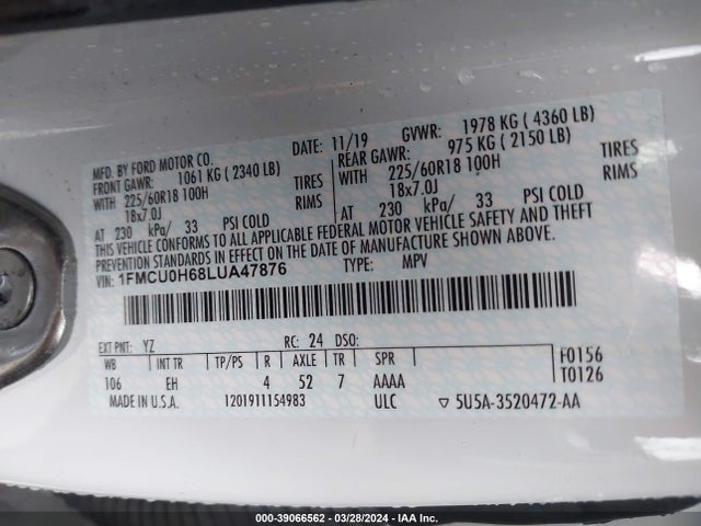 Ford ESCAPE SEL 2020 1FMCU0H68LUA47876 Image 9