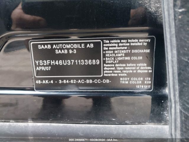 2007 SAAB 9-3 YS3FH46U371133689 Photo 8