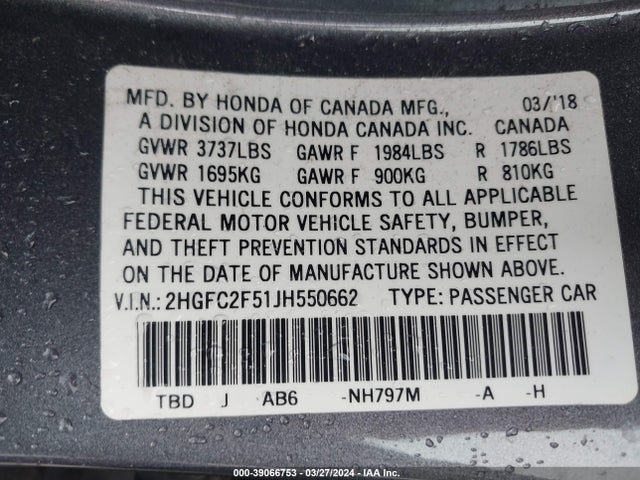 Honda Civic Lx 2018 2HGFC2F51JH550662 Image 9