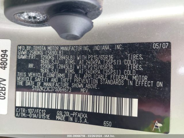 2007 TOYOTA SIENNA 5TDZK23C37S064673 Photo 8
