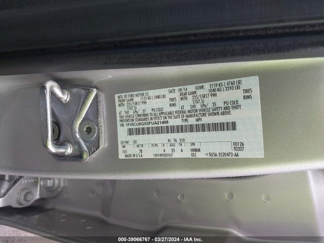 Ford ESCAPE SE 2015 1FMCU9GX0FUA21498 Image 9