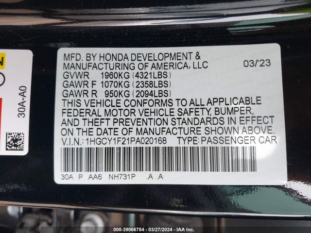 Honda ACCORD LX 2023 1HGCY1F21PA020168 Image 9