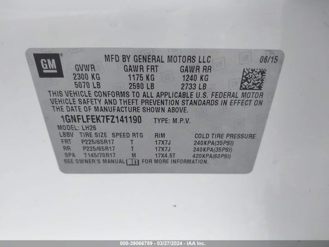 Chevrolet EQUINOX 1LT 2015 1GNFLFEK7FZ141190 Image 9
