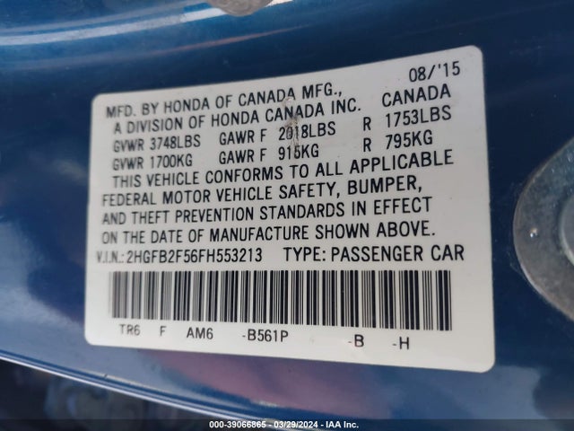 Honda Civic Lx 2015 2HGFB2F56FH553213 Image 9