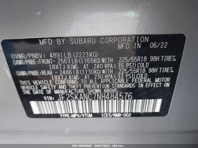 JF2SKANC7NH484576 Subaru Forester Limited