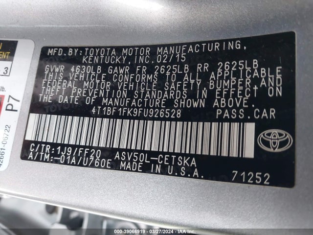 Toyota CAMRY SE 2015 4T1BF1FK9FU926528 Image 9