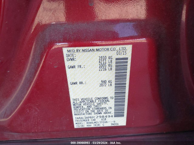 Nissan Altima 2.5 Sv 2015 1N4AL3AP6FC298494 Image 9