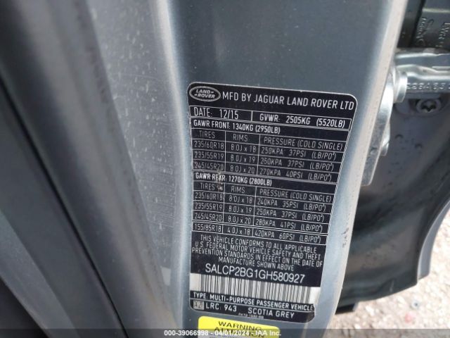 SALCP2BG1GH580927 Land Rover Discovery Sport Se