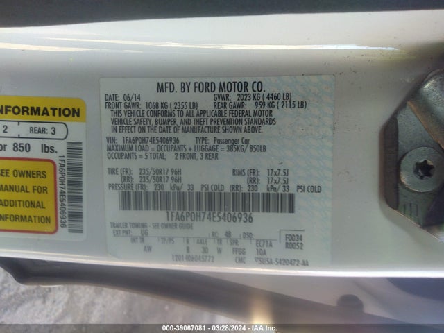 Ford FUSION SE 2014 1FA6P0H74E5406936 Image 9