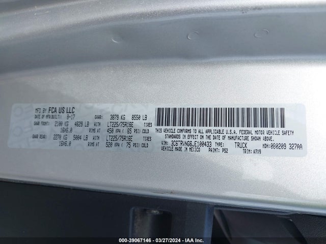 3C6TRVNG6JE100433 RAM Promaster 1500 Low Roof 118 Wb