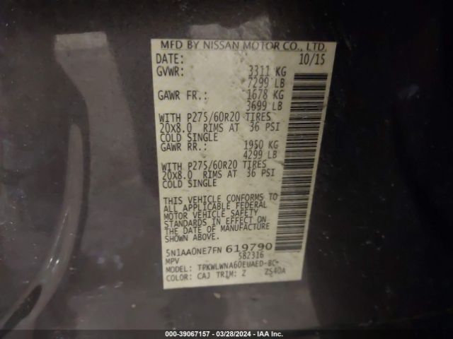 5N1AA0NE7FN619790 Nissan Armada Platinum