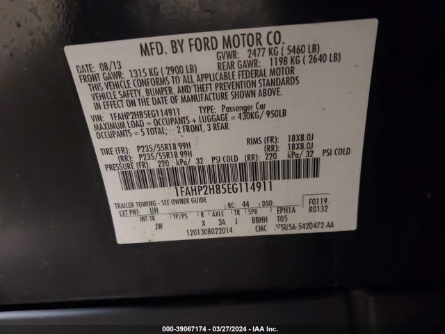 Ford TAURUS SEL 2014 1FAHP2H85EG114911 Image 9