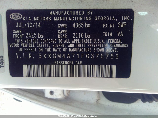 KIA Optima Lx 2015 5XXGM4A71FG376753 Image 9
