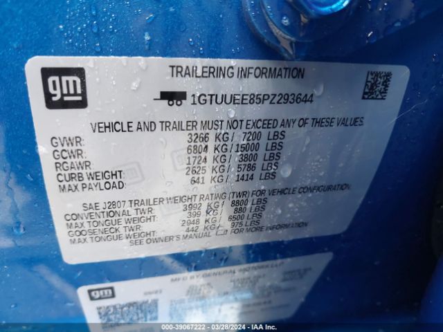 1GTUUEE85PZ293644 GMC Sierra 1500 4wd  Short Box At4