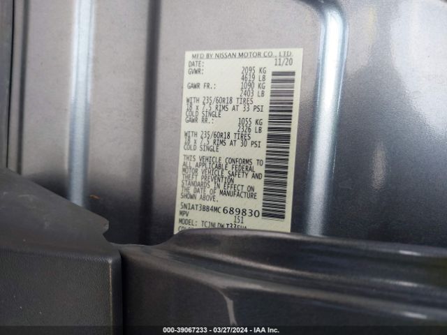 5N1AT3BB4MC689830 Nissan Rogue Sv Intelligent Awd