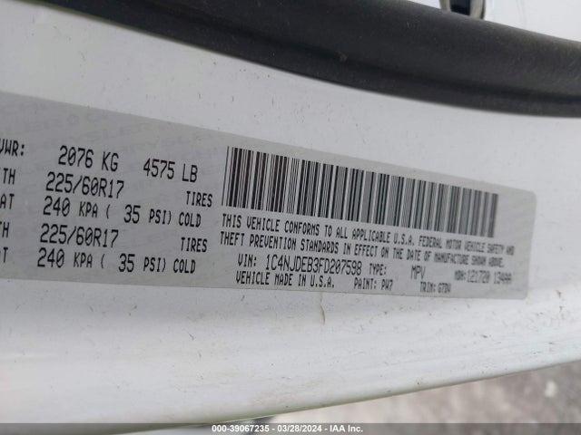 Jeep Compass Latitude 2015 1C4NJDEB3FD207598 Image 9