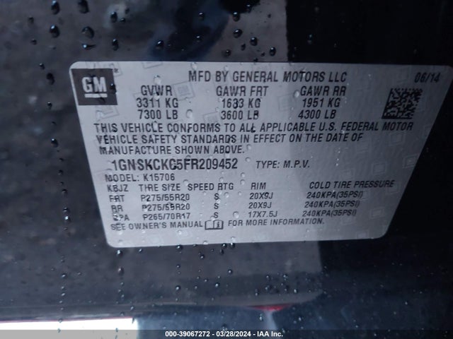 Chevrolet Tahoe Ltz 2015 1GNSKCKC5FR209452 Image 9
