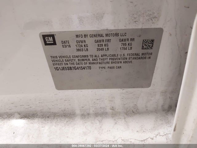 Chevrolet Sonic Ltz Auto 2016 1G1JE5SB7G4154170 Image 9